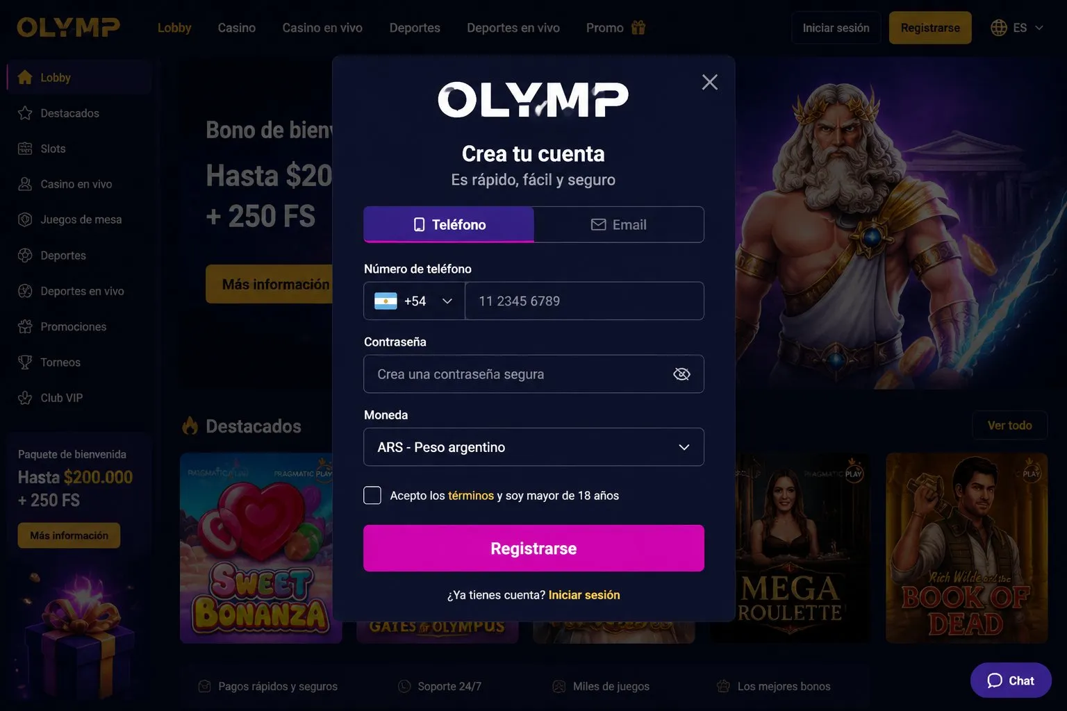 Registro y verificación de cuenta en olimp casino